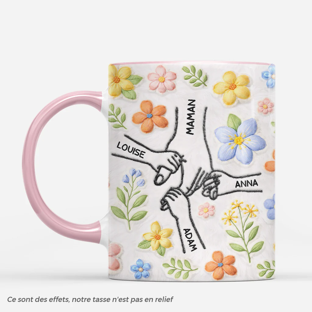 [Effet d'impression 3D] Mug Personnalisé Maman Mamie - Cadeau Maman Enfant Avec Fleur