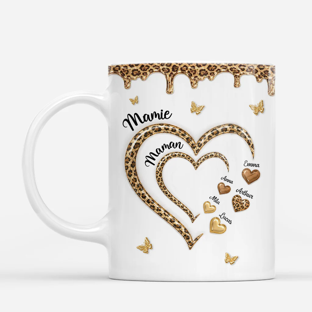 [Effet d'impression 3D] Mug Personnalisé Maman Mamie - Cœur D'amour Pour Enfant - Image 2