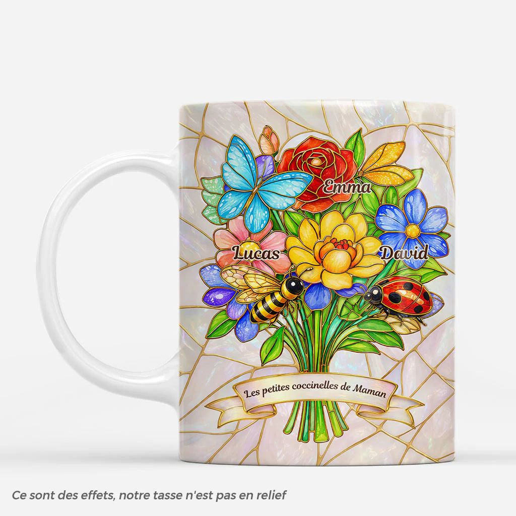 [Effet d'impression 3D] Mug Personnalisé Maman - Petite Coccinelle Dans Le Jardin De Maman Mamie