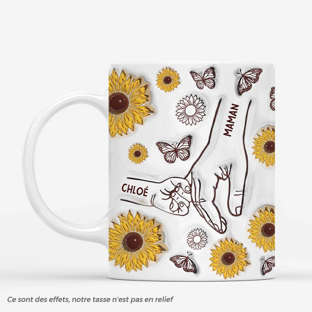 [Effet d'Impression 3D] Mug Personnalisé Maman - Maman Tournesol Et Papillon