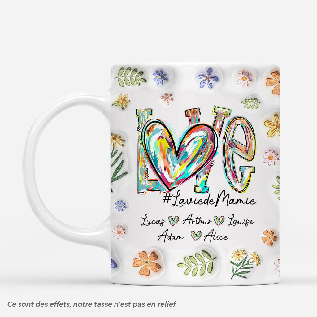[Effet d'Impression 3D] Mug Personnalisé Mamie - Amour De Mamie