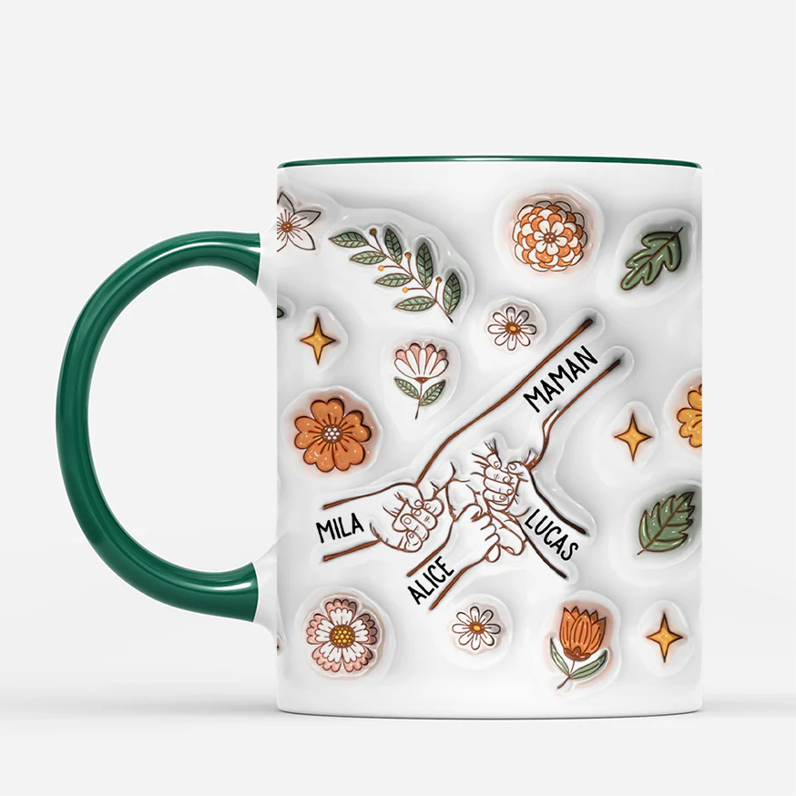 [Effet d'Impression 3D] Tasse personnalisée mamie – Mains & fleurs vintage - Image 2