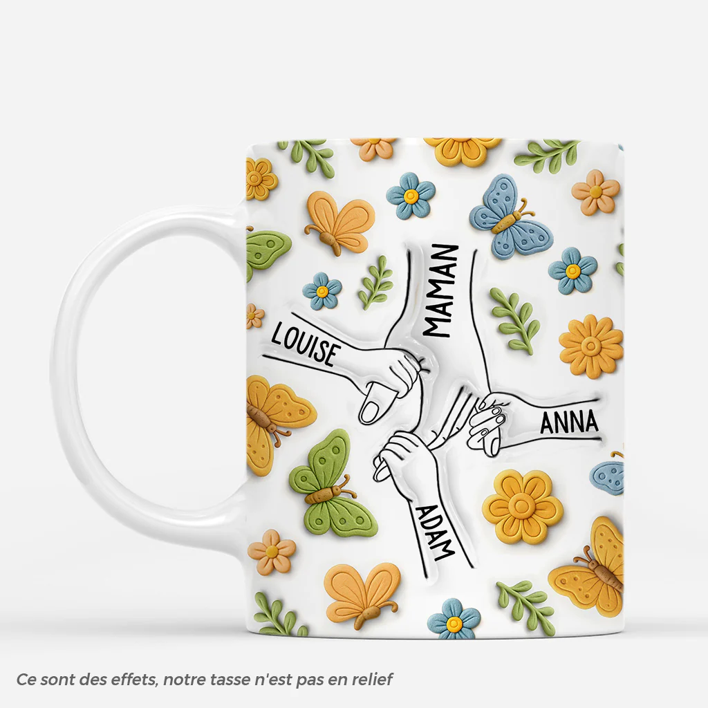 Tasse Personnalisée Maman - Maman/Mamie Avec Fleurs Biscuits - Effet 3D