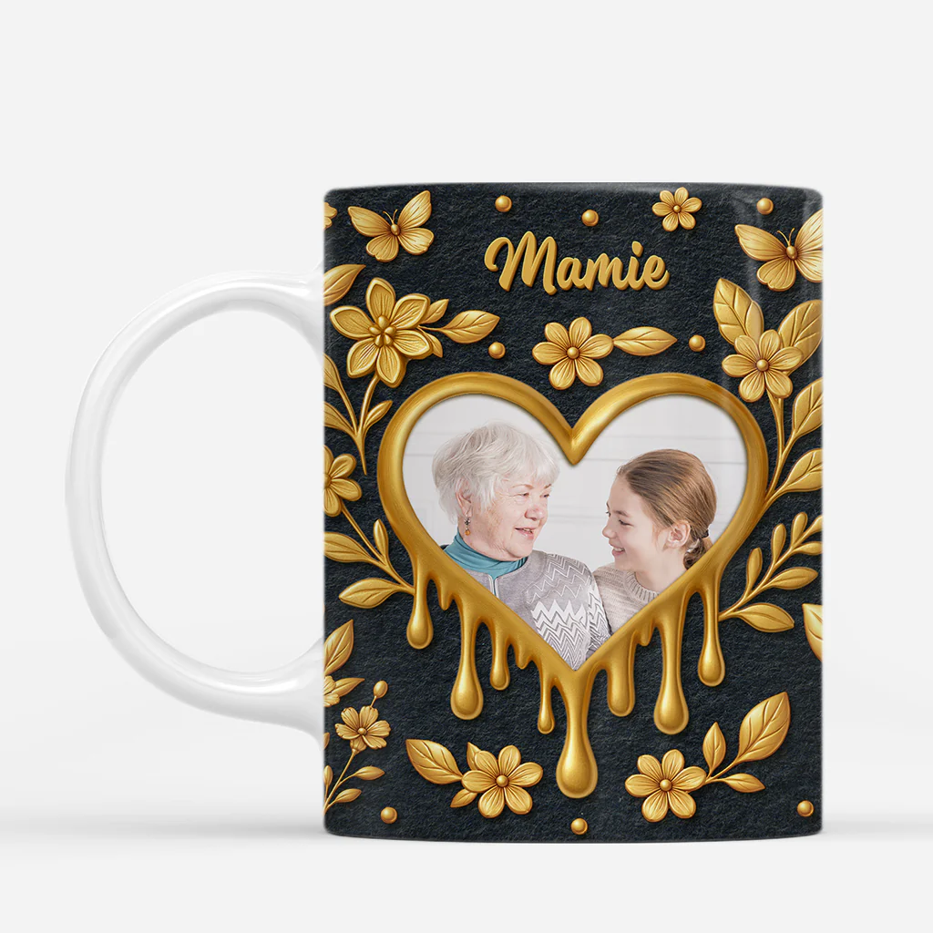 Tasse Personnalisée pour Maman - Photo Dans Le Cœur en Or - Design 3D - Image 2