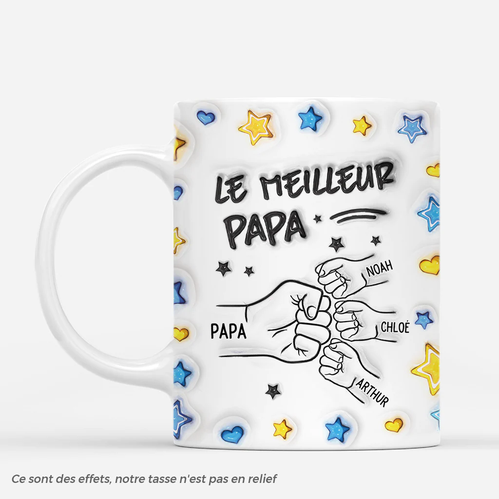 [Effet d'Impression 3D] Mug Personnalisé Papa – Meilleur Papa Avec Poings Avec Étoiles