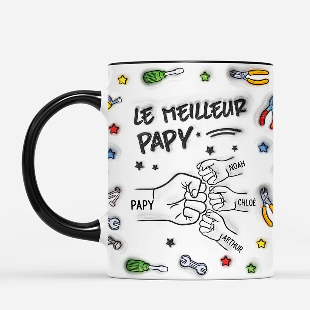 [Effet d'Impression 3D] Mug Personnalisé Papa – Meilleur Papa Avec Poings Avec Étoiles - Image 2