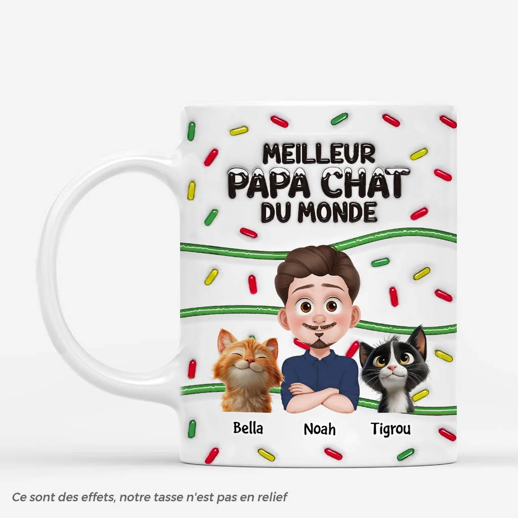 Mug Personnalisé Chat Effet 3D - Meilleur Papa Chat/Meilleure Maman Chat