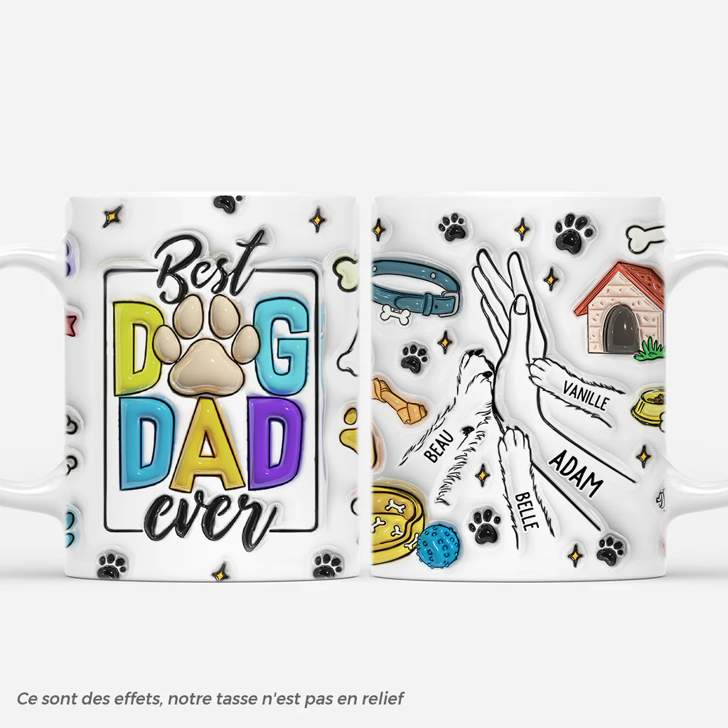 [Effet d'Impression 3D] Mug Personnalisé Papa - Meilleur Papa Chien - Version Coloré