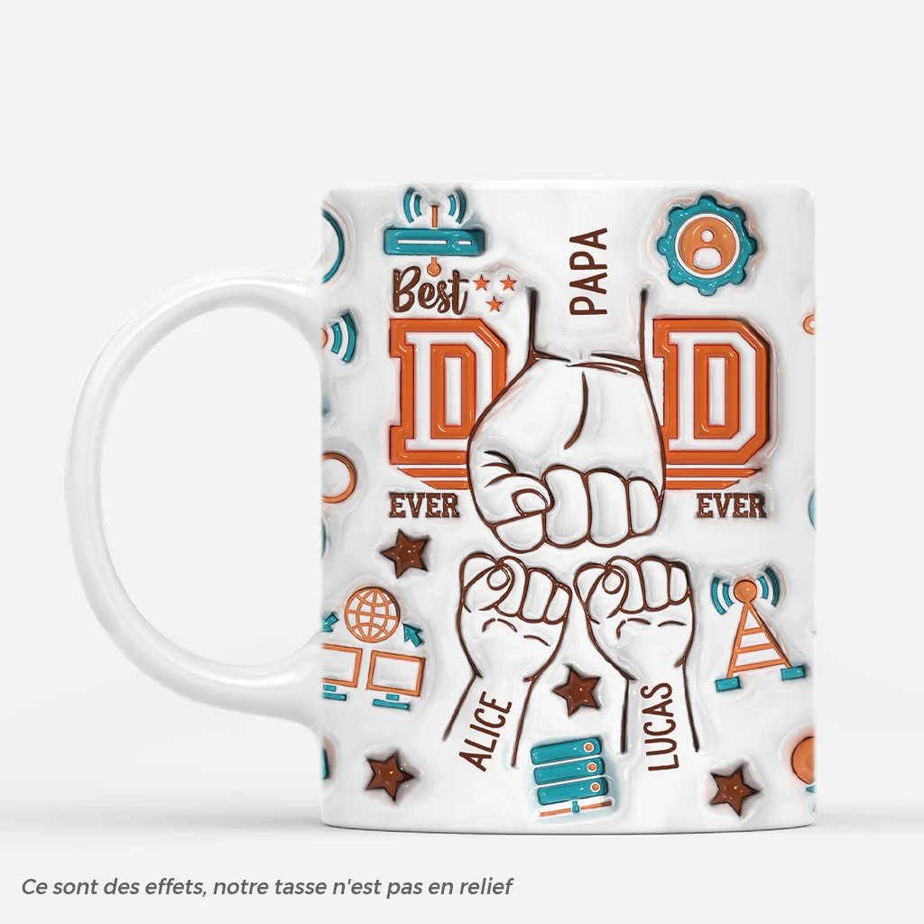 [Effet d'Impression 3D] Mug Personnalisé Papa - Meilleur Papa Connecté