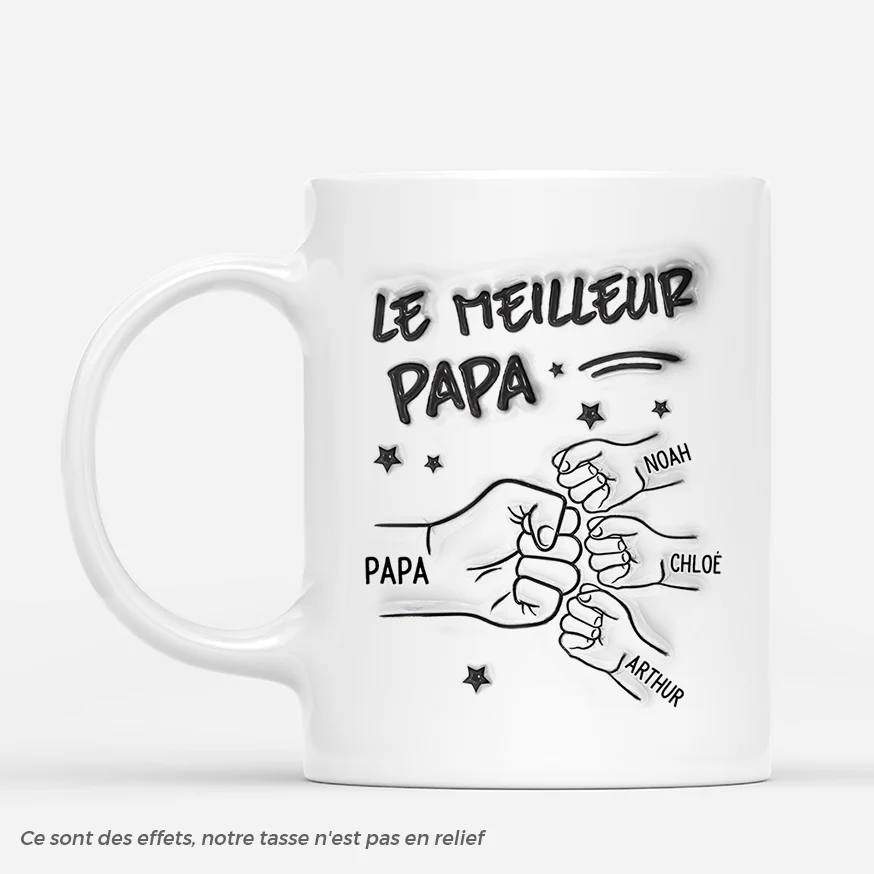 [Effet d'Impression 3D] Mug Personnalisé Papa – Meilleur Papa Du Monde - Design Simple