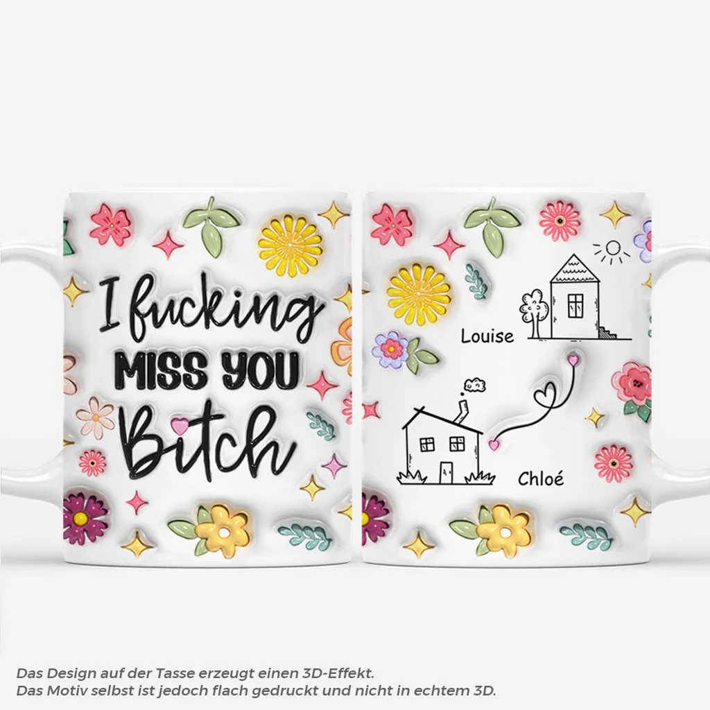 [Effet d'Impression 3D]  Tasse Personnalisée Amies | Tu Me Manques Grave