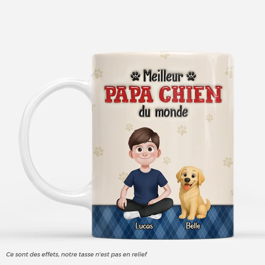 Tasse Personnalisée Chien 3D - Meilleure Papa/Maman Chien Adorable