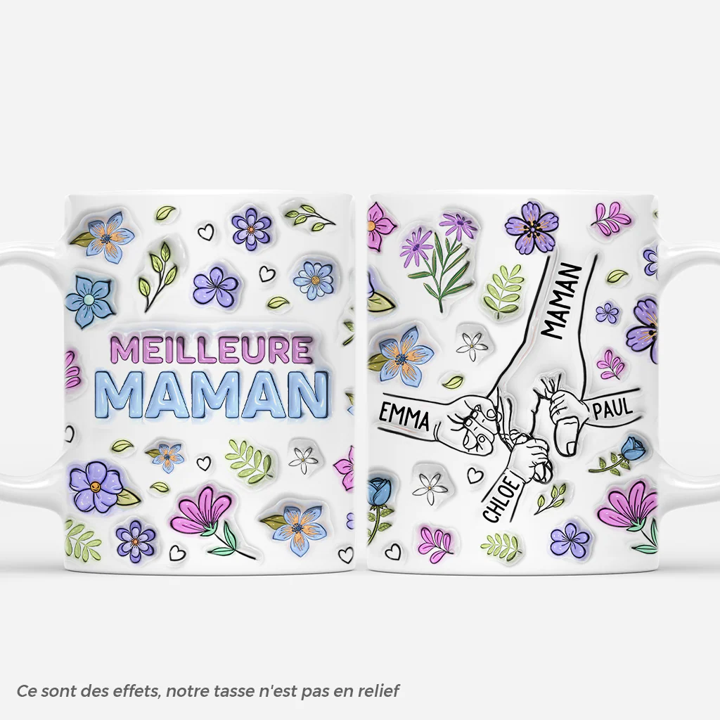[Effet d'Impression 3D] Tasse Maman Personnalisée - Meilleure Maman Du Monde - Fleur Tendresse