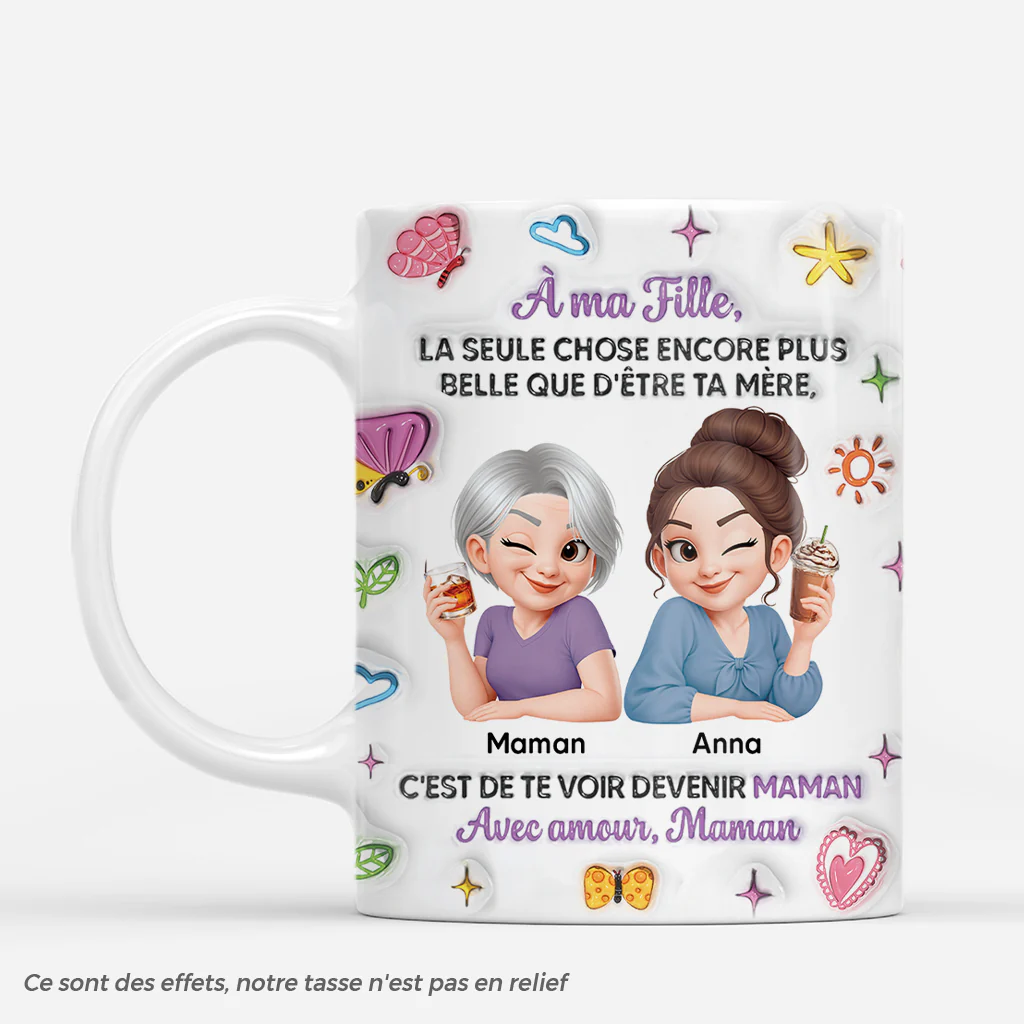 [Effet d'impression 3D] Mug Personnalisé Mère Fille - Cadeau Pour La Future Maman