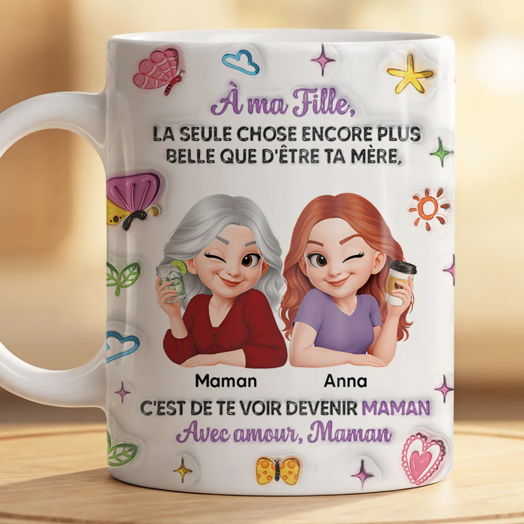[Effet d'impression 3D] Mug Personnalisé Mère Fille - Cadeau Pour La Future Maman - Image 2