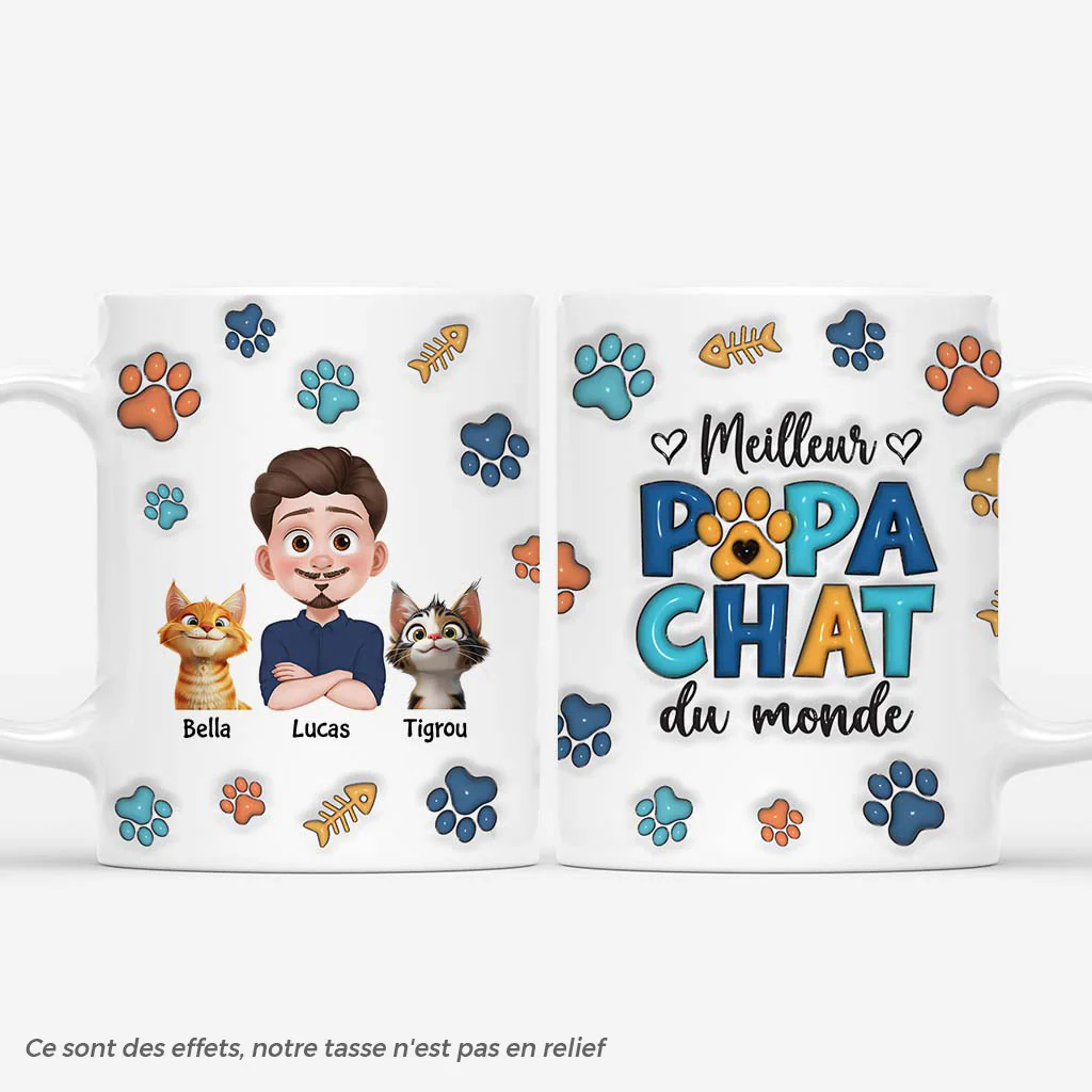 [Effet d'impression 3D] Mug Personnalisé Noël - Meilleur Papa Chat Du Monde