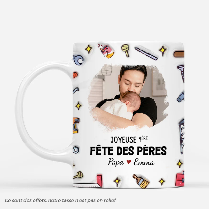 [Effet d'Impression 3D] Mug Personnalisé Avec Photo - Joyeuse Première Fête Des Pères