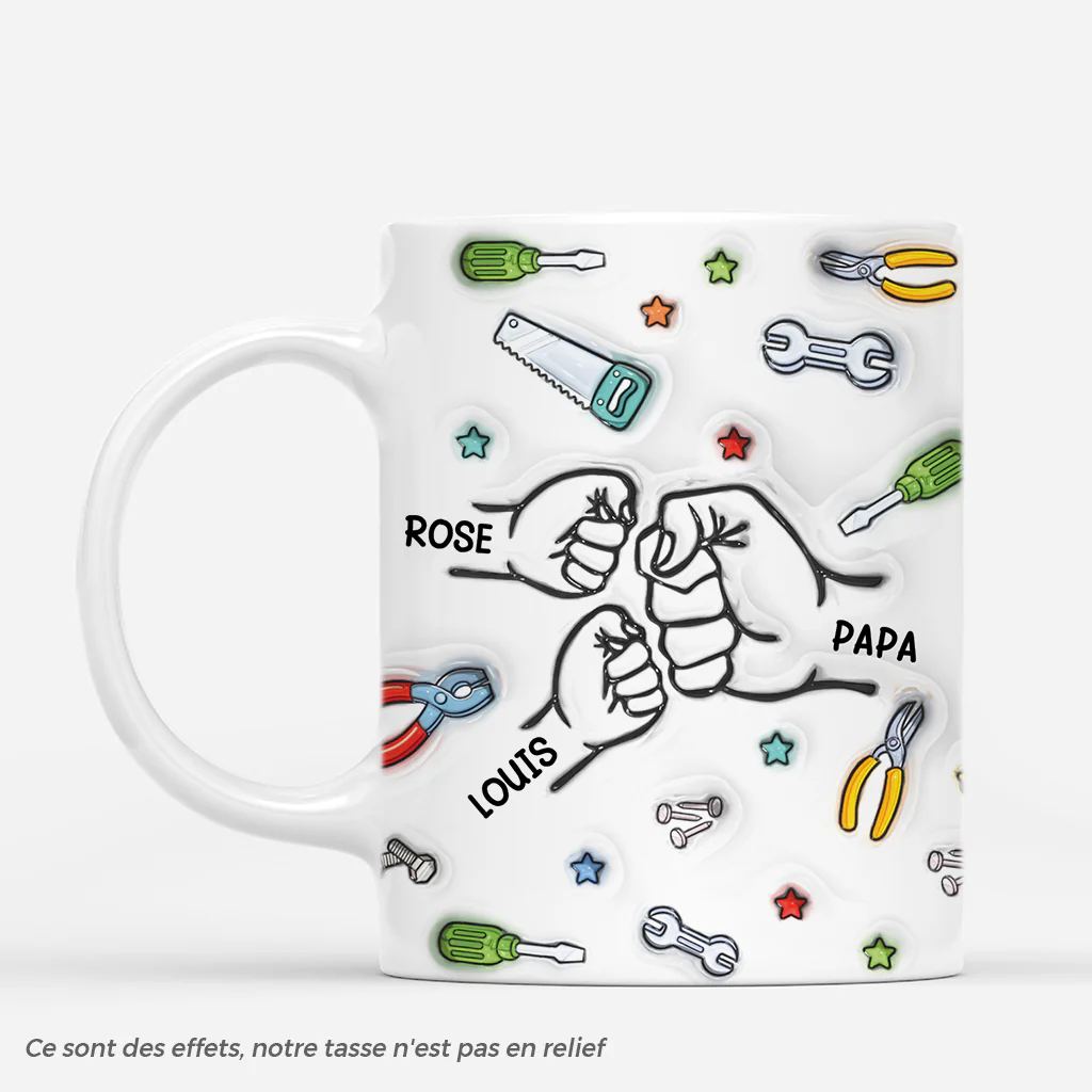 [Effet d'Impression 3D] Mug Personnalisé - Papa Bricolage - Version Vert