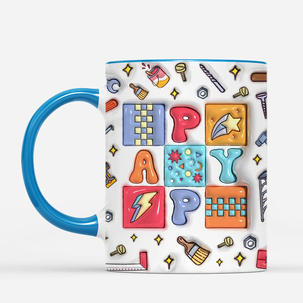 [Effet d'Impression 3D] Mug Personnalisé - Papa Bricoleur - Dessin Crayon Version Patchwork - Image 2