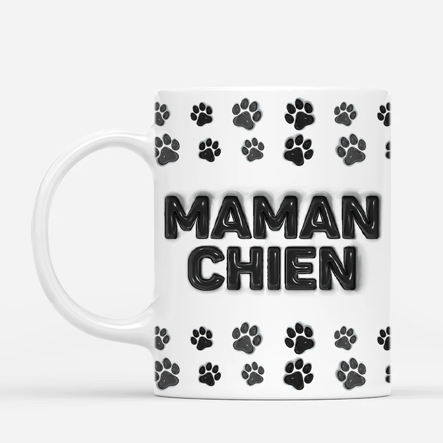 [Effet d'Impression 3D] Mug Personnalisé Papa - Papa Chien Cœur - Version Noir - Image 2