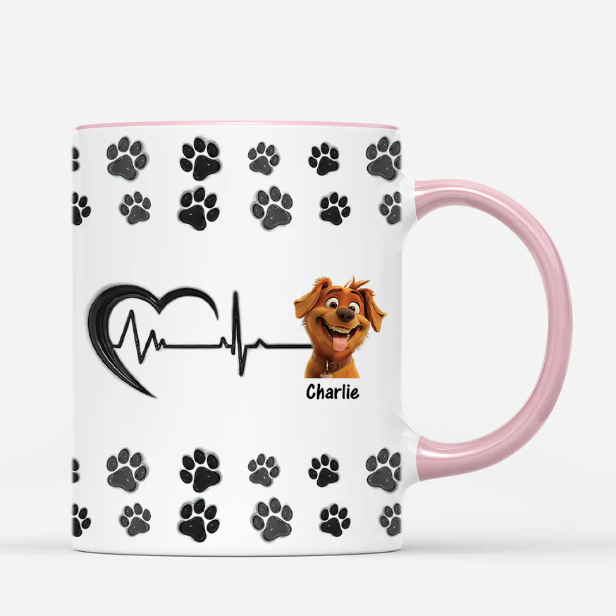 [Effet d'Impression 3D] Mug Personnalisé Papa - Papa Chien Cœur - Version Noir - Image 3