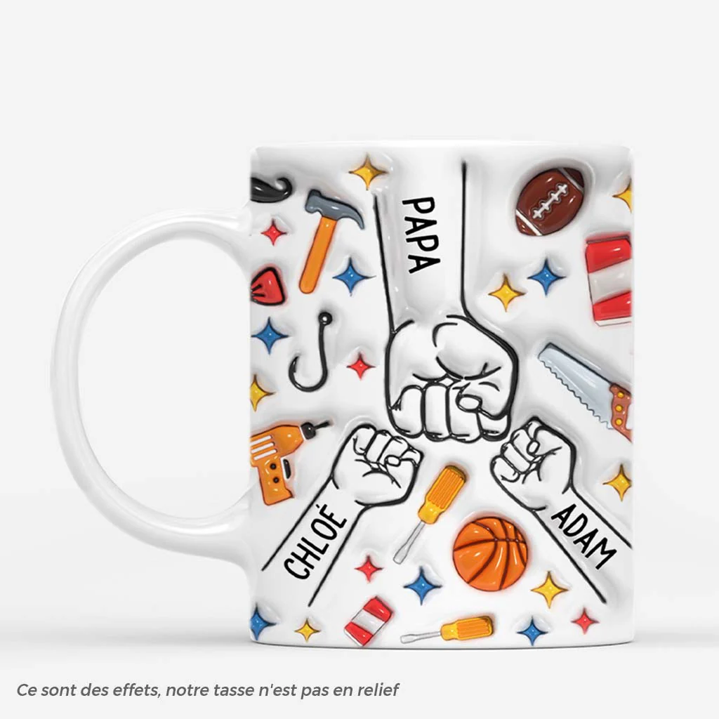 [Effet d'Impression 3D] Mug Personnalisé Papa - Papa Et Petits Poings Brico Coloré