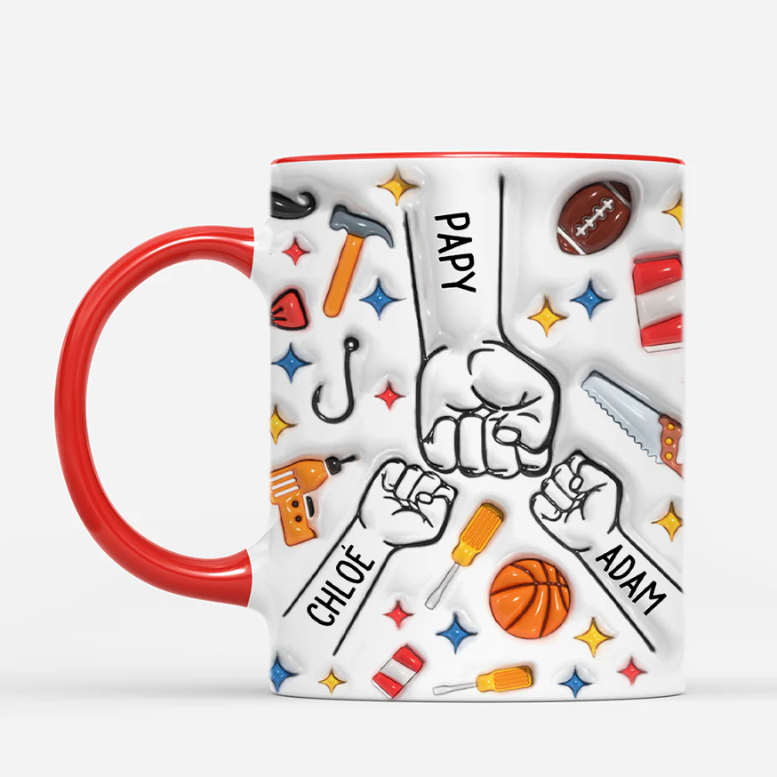 [Effet d'Impression 3D] Mug Personnalisé Papa - Papa Et Petits Poings Brico Coloré - Image 2