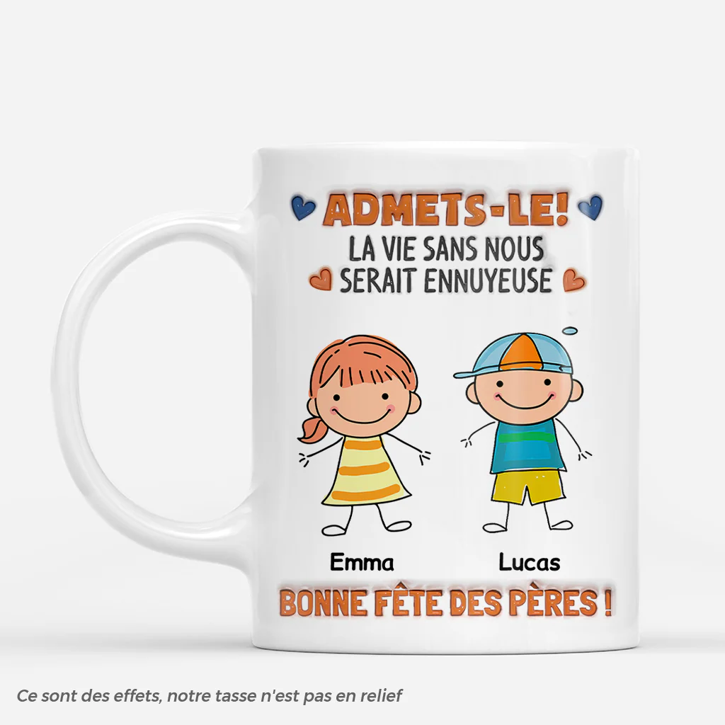 [Effet d'Impression 3D] Mug Personnalisé Papa Maman - Vie Avec Enfants Cadeau Fête Des Pères