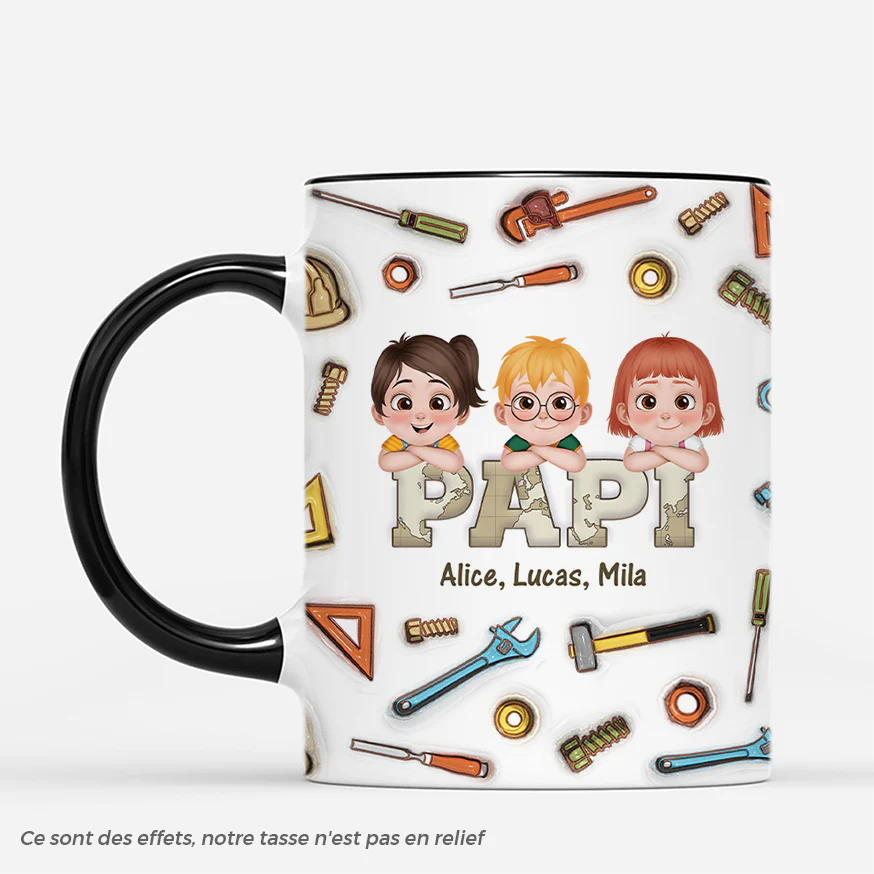 [Effet d'Impression 3D] Mug Personnalisé - Papa Ouvrier - Version Carte - Image 2