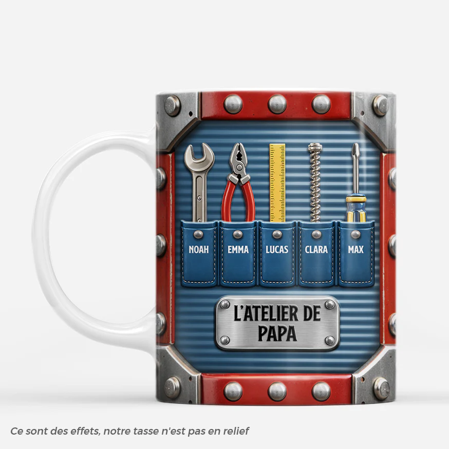 [Effet d'impression 3D] Mug Personnalisé Papa Papy - Atelier De Papa Bricoleur