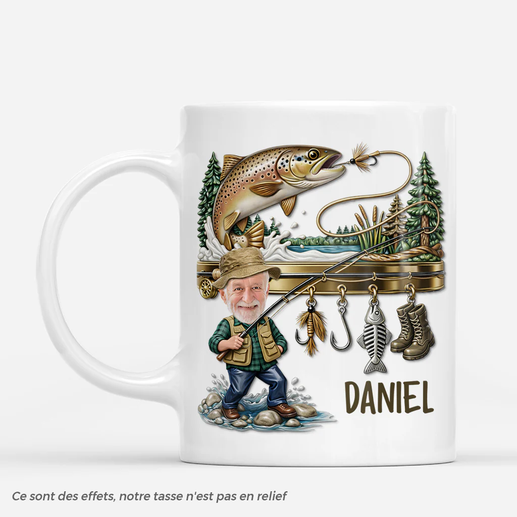 [Effet d'impression 3D] Tasse Personnalisé Papy | Papa Papy Avec Passion Cadeau Pêcheur