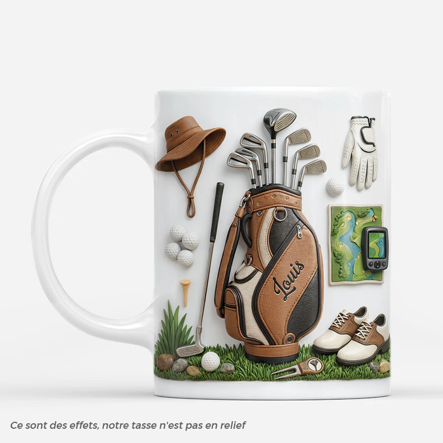 [Effet d'impression 3D] Mug Personnalisé Papy | Cadeau Original Golfeur
