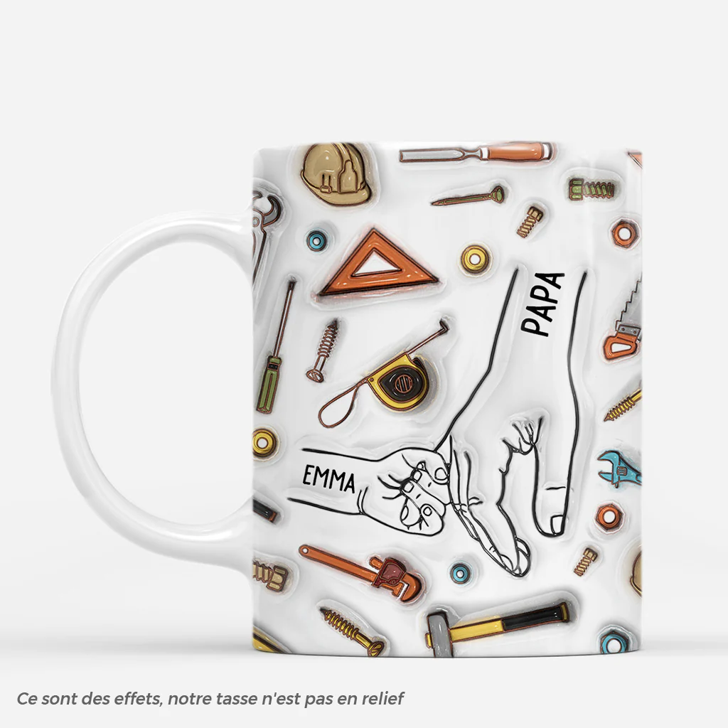 [Effet d'Impression 3D] Mug Personnalisé Papa Papy - Cadeau Papa Avec Enfant