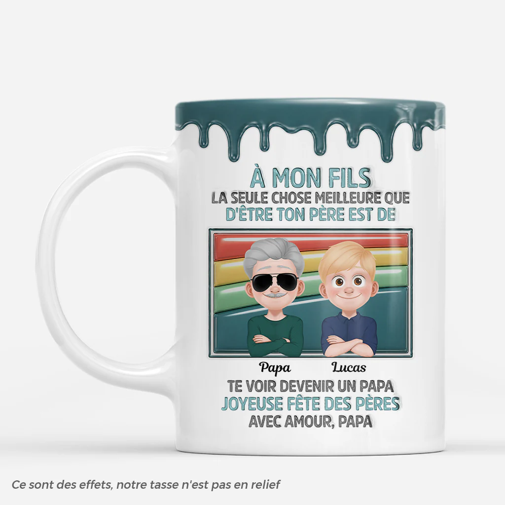 [Effet d'Impression 3D] Mug Personnalisé Papa Papy - Cadeau Papa Et Fils Devenir Un Père