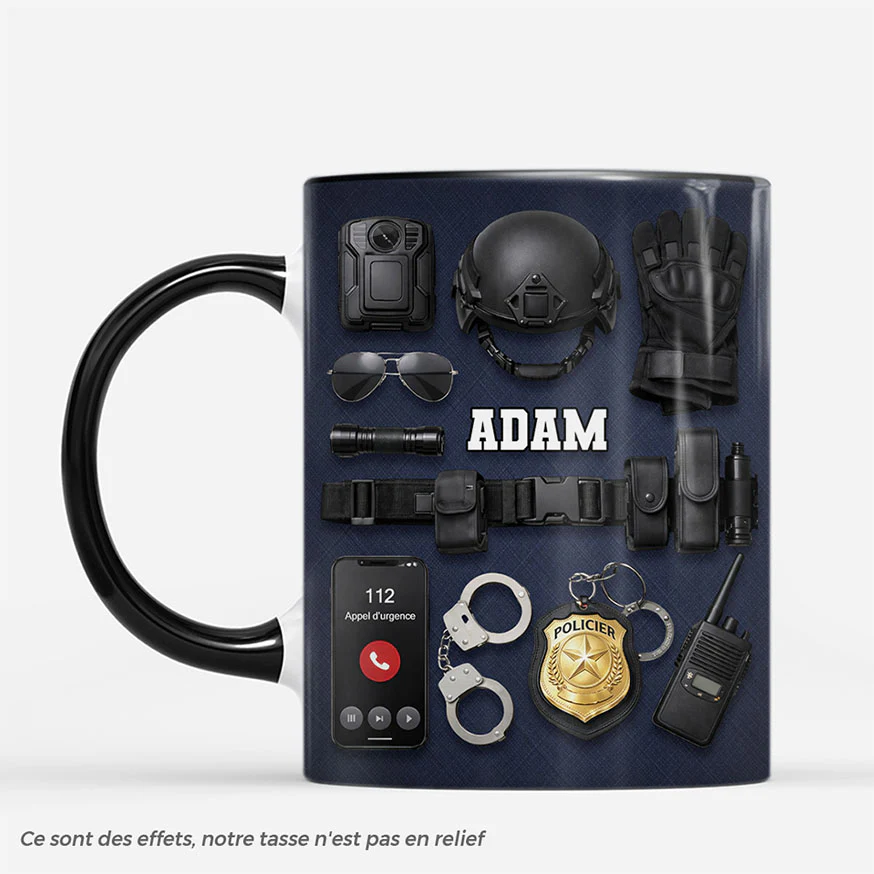 [Effet d'impression 3D] Mug Personnalisé Papa Papy - Cadeau Policier Avec Prénom