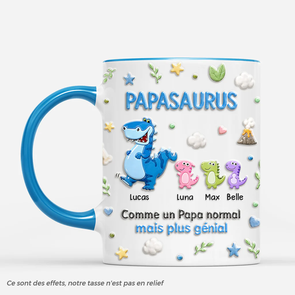 [Effet d'Impression 3D] Mug Personnalisé Papa Papy Dinosaure - Papa Normal Mais Plus Génial