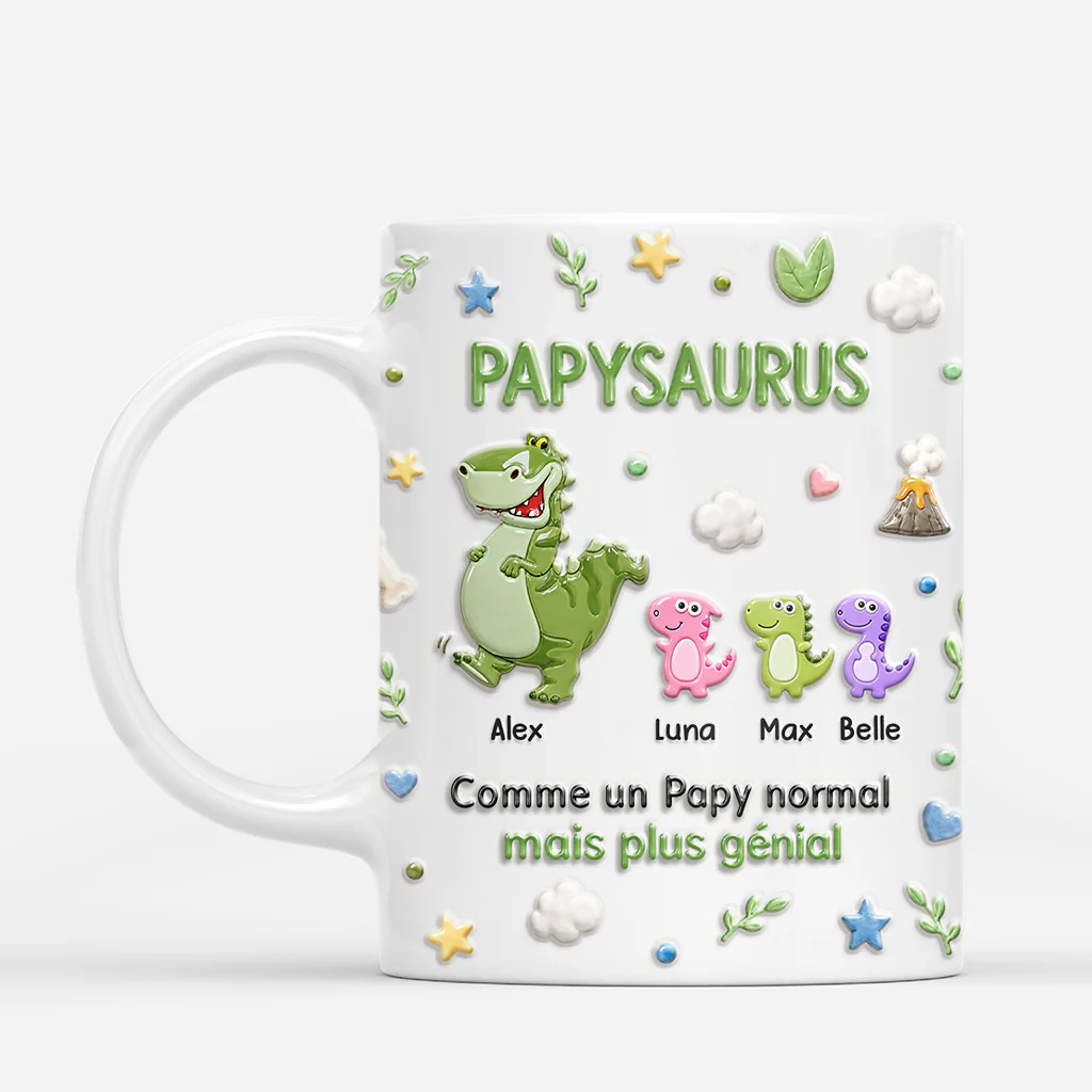 [Effet d'Impression 3D] Mug Personnalisé Papa Papy Dinosaure - Papa Normal Mais Plus Génial - Image 2