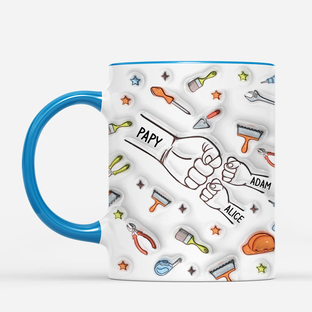 [Effet d'Impression 3D] Mug Personnalisé Papa - Poings Et Outils - Image 2