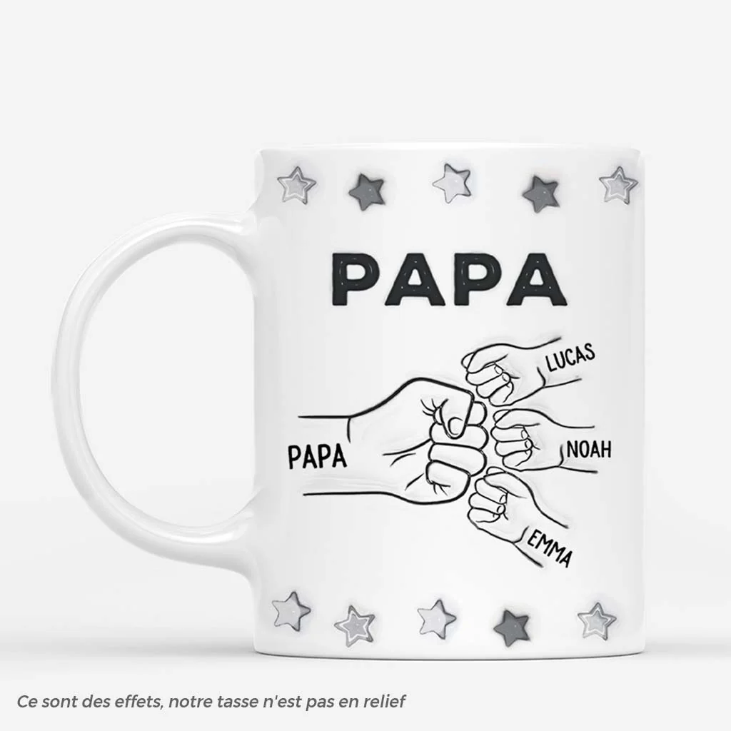 [Effet d'Impression 3D] Mug Personnalisé - Papa Poings - Monochrome