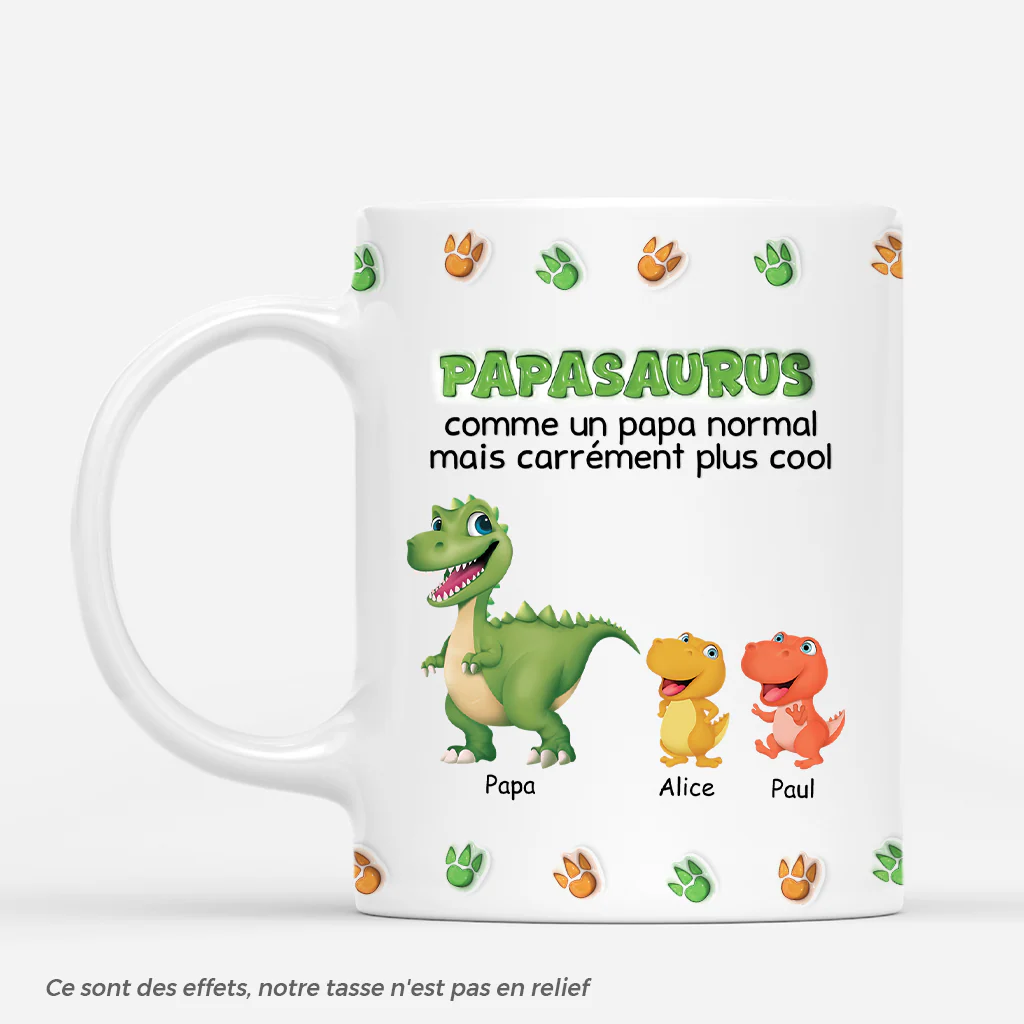 [Effet d'Impression 3D] Mug Personnalisé Papa - Papasaurus - Design Cartoon