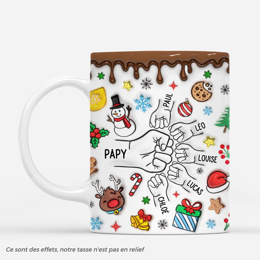 [Effet d'impression 3D] Mug Personnalisé Papy - La Bande À Papy Papa Avec Neige