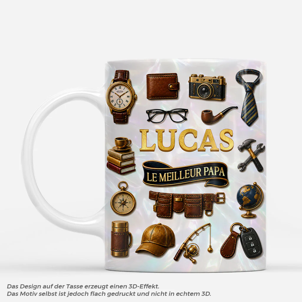 [Effet d'Impression 3D] Mug Personnalisé Papy Papa - Le Meilleur Papy Papa