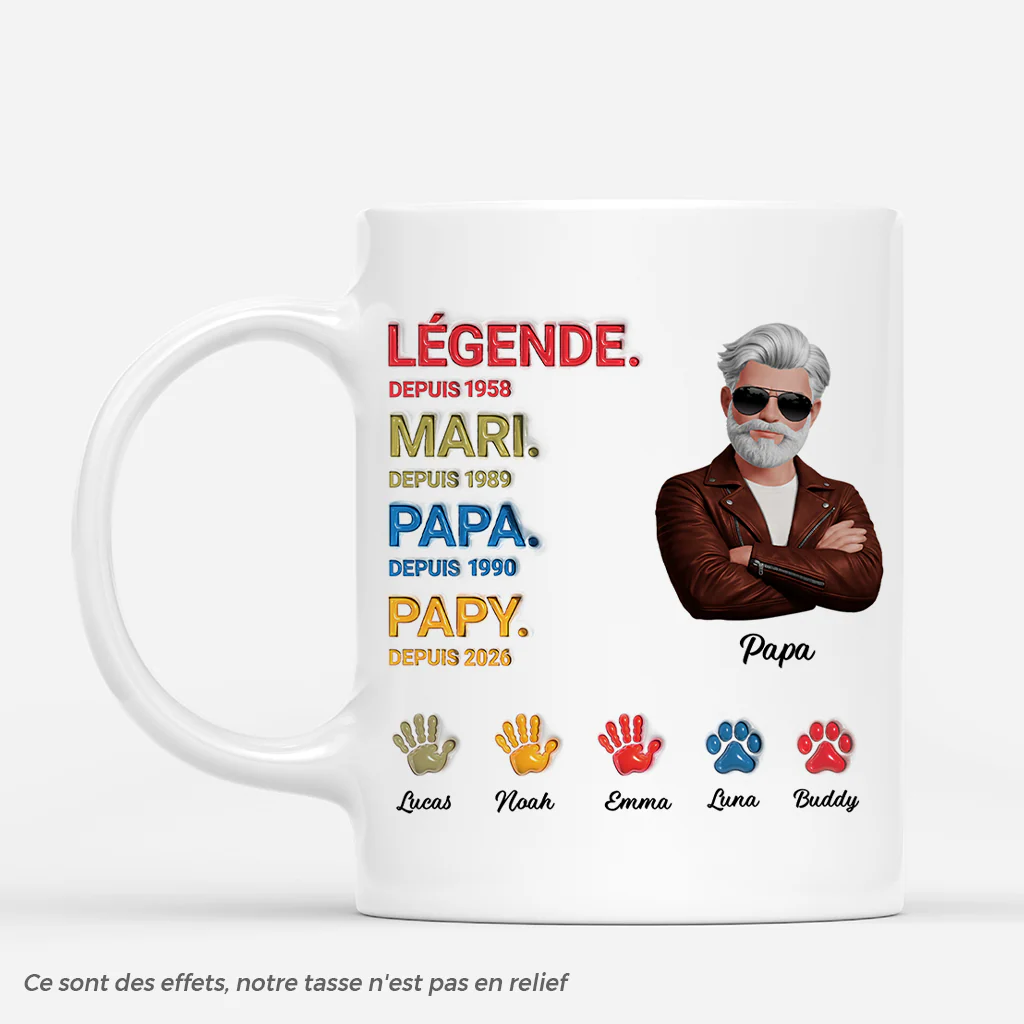 [Effet d'Impression 3D] Mug Personnalisé Papy Papa - Légende De Notre Famille