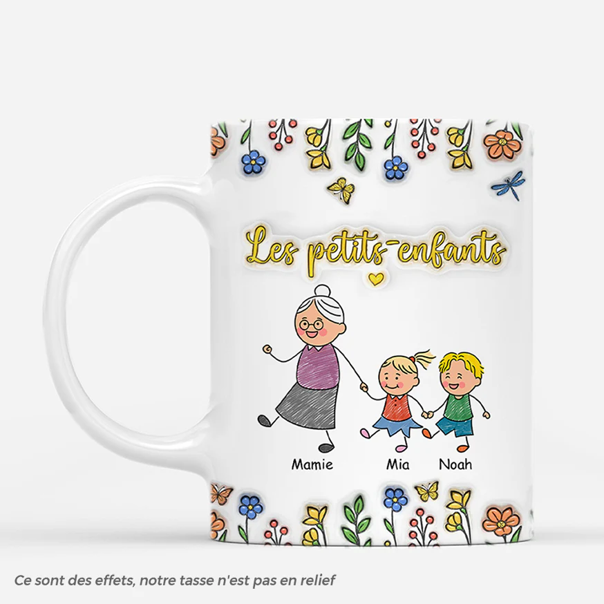 [Effet d'impression 3D] Tasse Personnalisée Fete des Grand mere - Petits Enfants De Mamie Papy