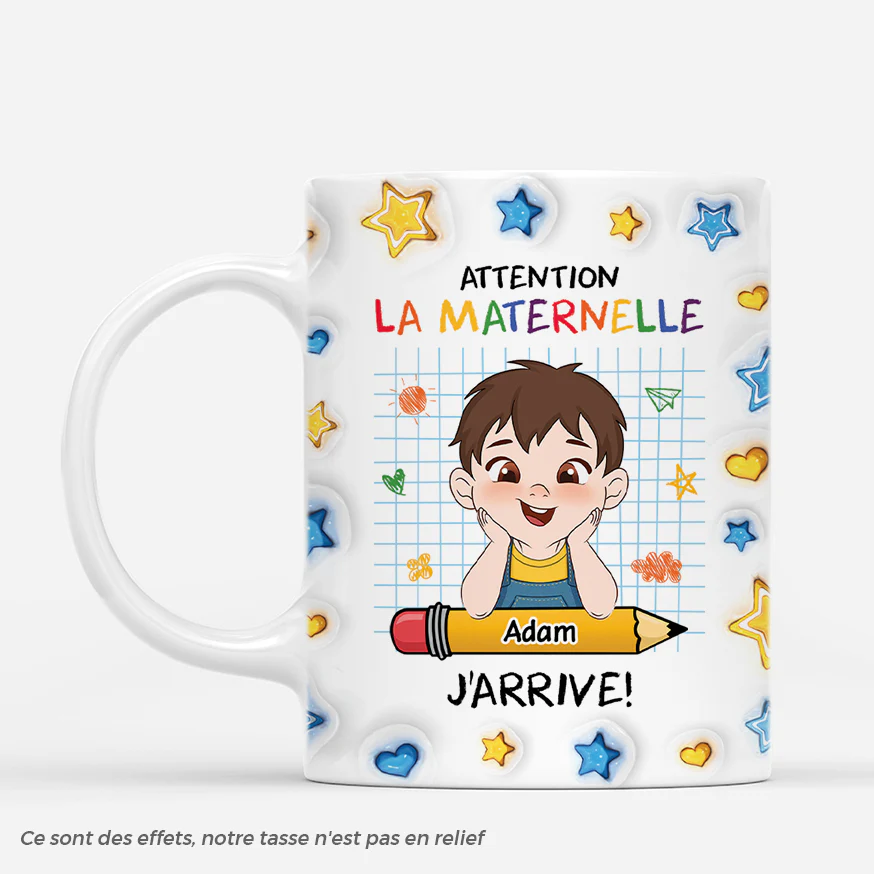 [Effet d'Impression 3D] Mug Personnalisé Enfant - Attention La Maternelle