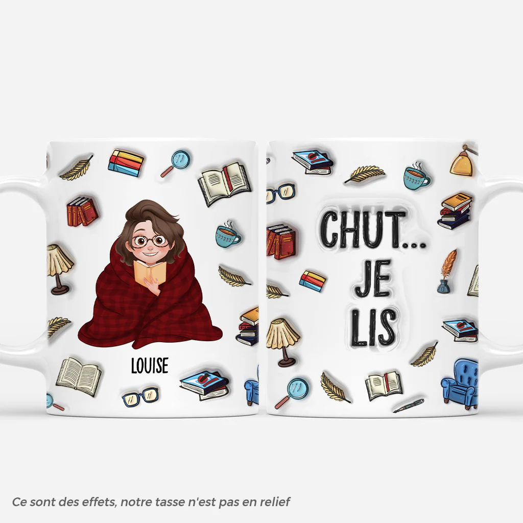 [Effet d'impression 3D] Mug Personnalisé Pour Femme Et Homme - Chut Je Lis