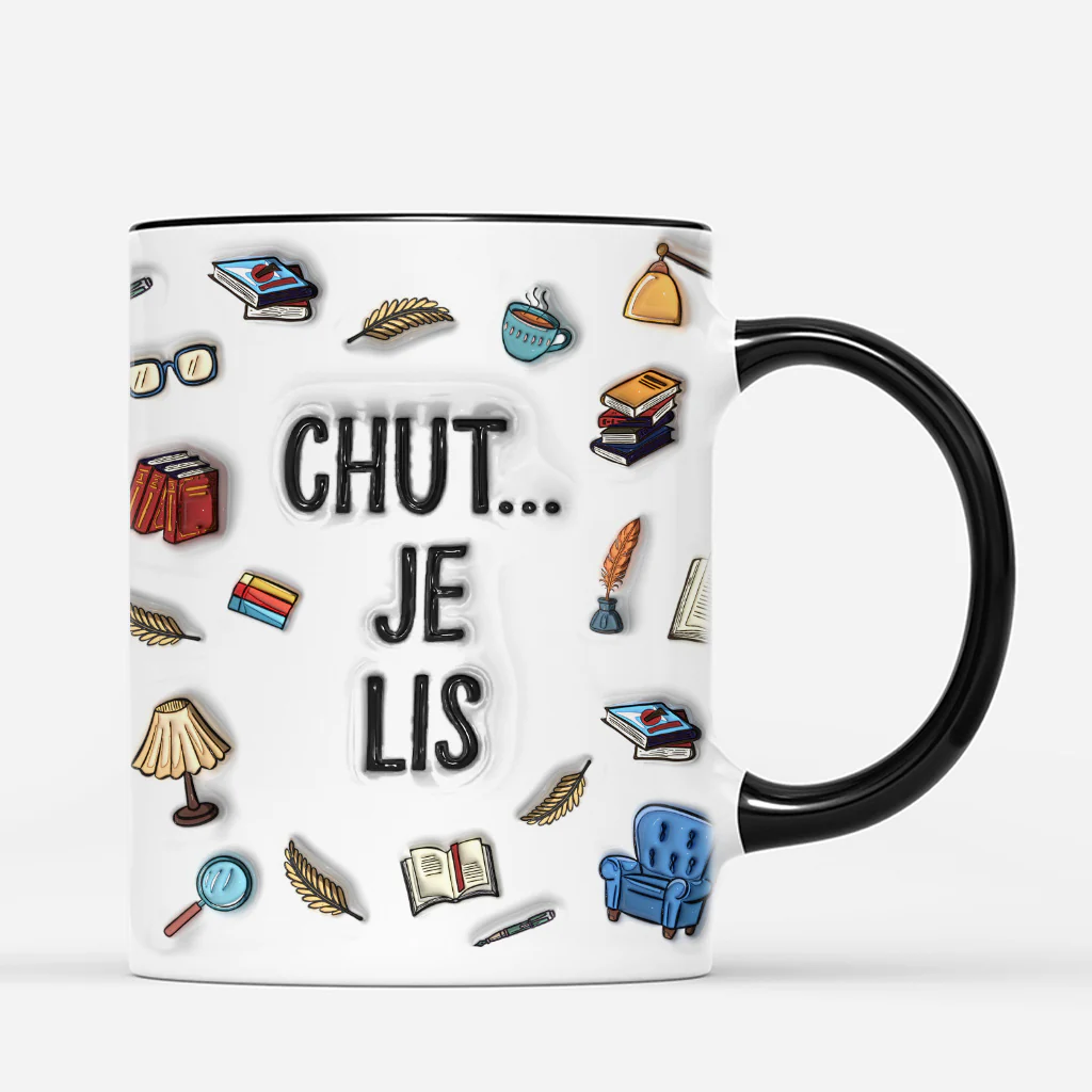 [Effet d'impression 3D] Mug Personnalisé Pour Femme Et Homme - Chut Je Lis - Image 3