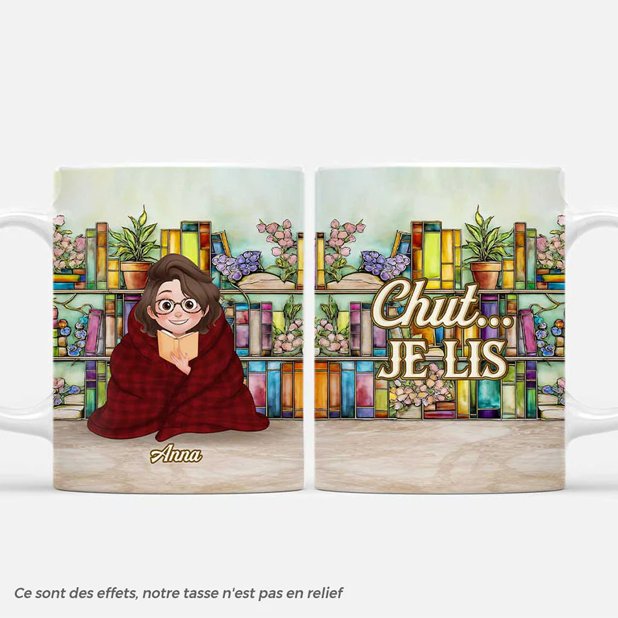 [Effet d'impression 3D] Mug Personnalisé Pour Femme/Homme - Chut Je Lis Mes Livres