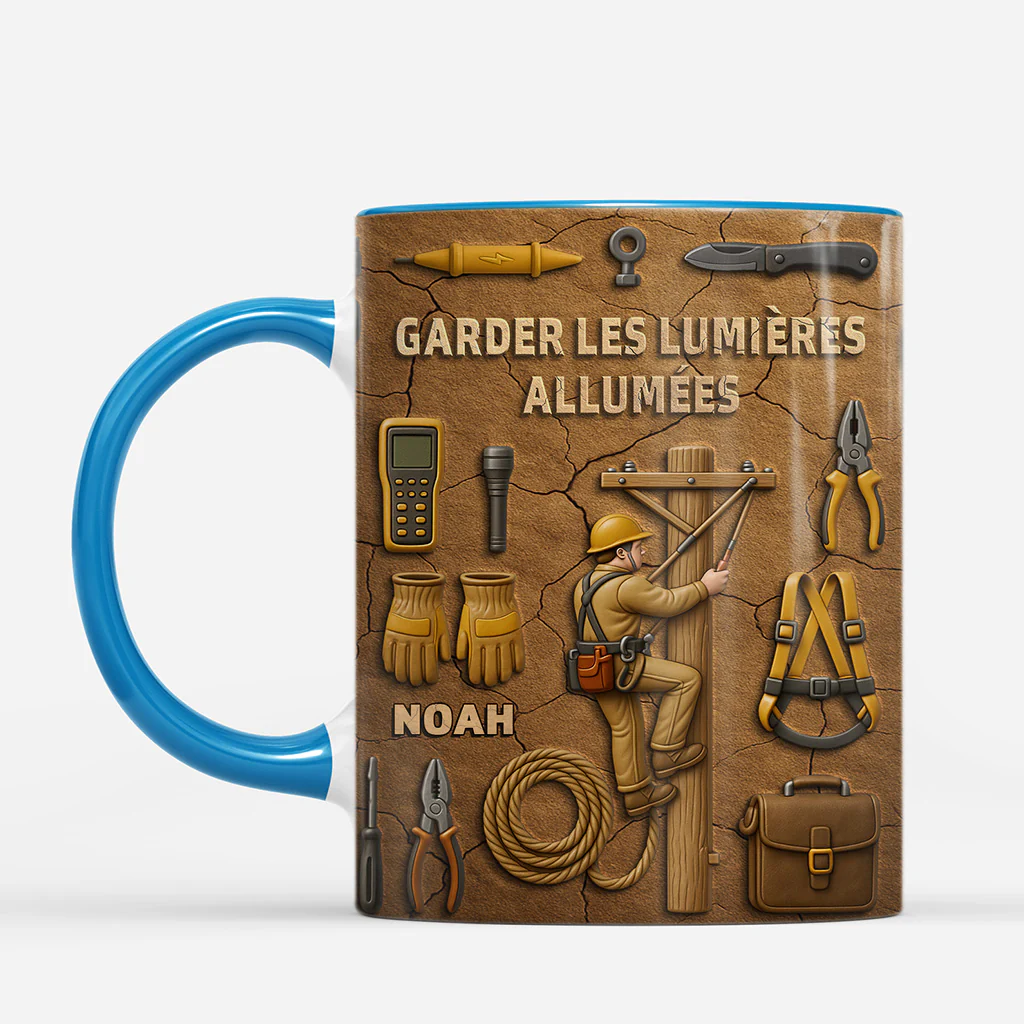 [Effet d'impression 3D] Mug Personnalisé Pour Monteur De Lignes - Garder Les Lumières Allumées - Image 2