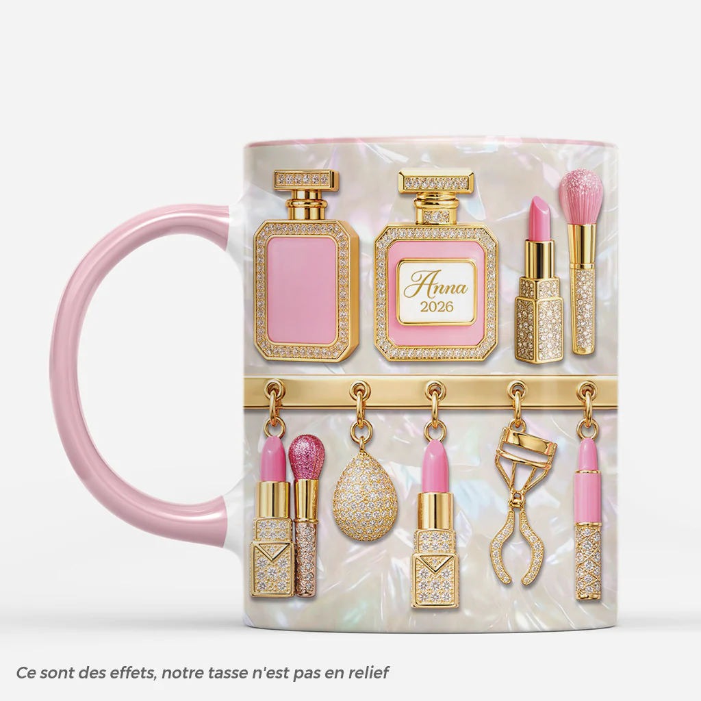 [Effet d'impression 3D] Mug Personnalisé Prénom - Cadeau Femme Passionnée De Maquillage